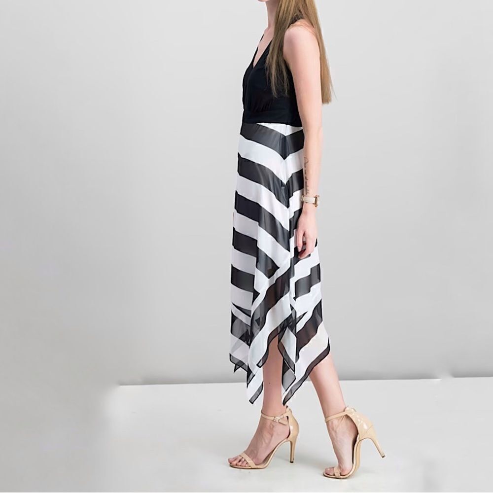Inc International Concepts Asymmetrical Hem Maxi Dress Black White Stripe - Picture 13 of 13